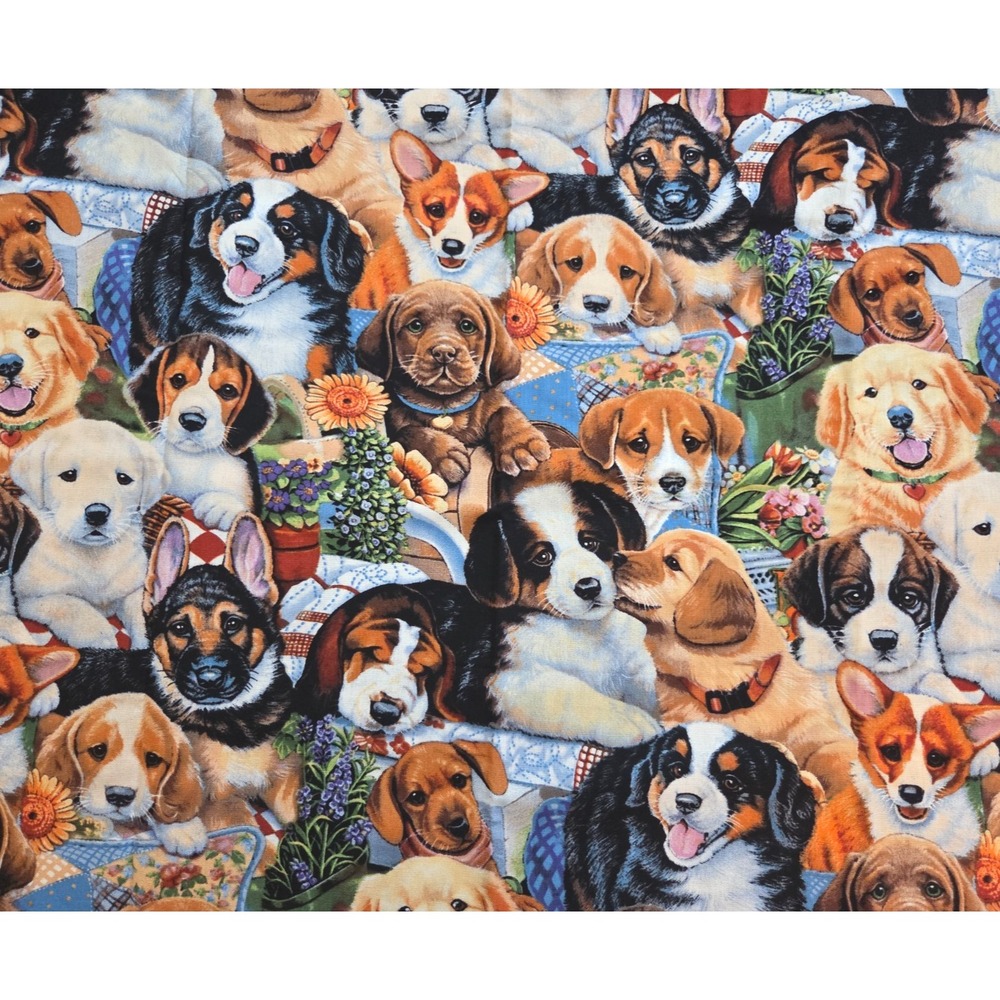 Vintage David Textiles Puppies Dogs Novelty Quilting Fabric 1 Yard 44x36